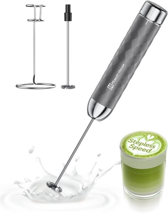 Elektrische Melkopschuimer Grijs Variabele Snelheid Oplaadbare Blender Voor Koffieliefhebbers