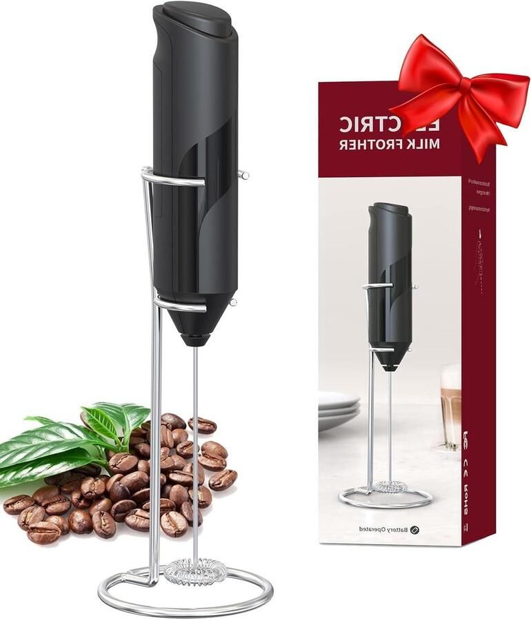 Elektrische Melkopschuimer Hand Blender Koffie Maken Inclusief Houder Compact Formaat Zwart