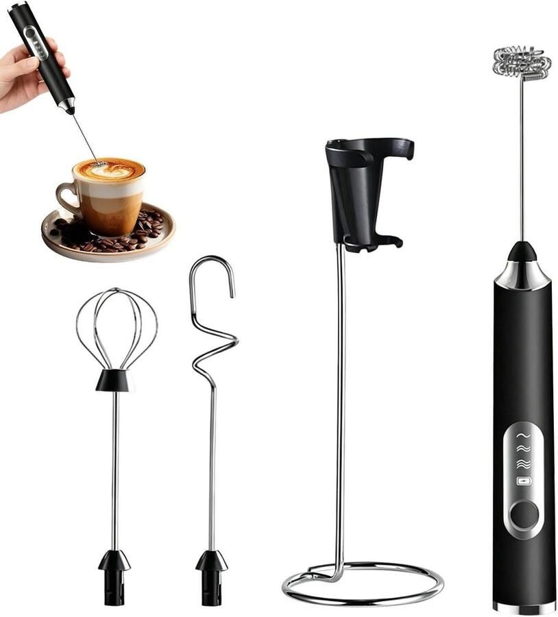 Elektrische Melkopschuimer Handgarde Opschuimer Koffie Maken Verstelbare Snelheid 200g Zwart