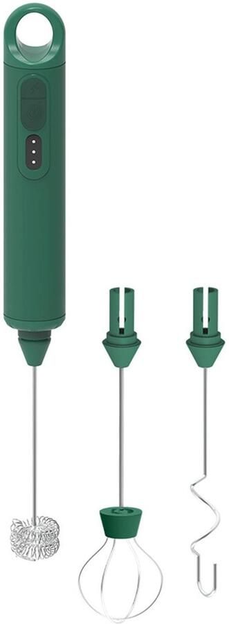 Handheld elektrische melkopschuimer met 3 vervangende mengkoppen 3 snelheden volledig automatisch voor melk koffie latte warme chocolademelk groen