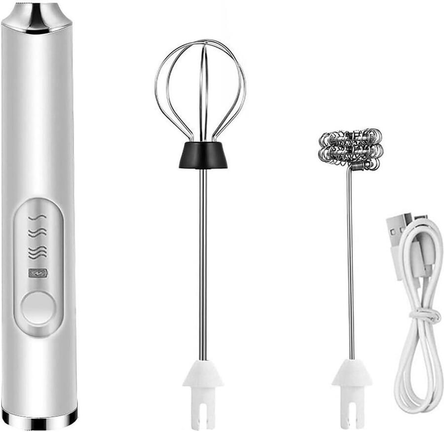 Elektrische Melkopschuimer Handheld Foam Maker Koffie Bereiden 3 Snelheden USB Oplaadbaar Wit