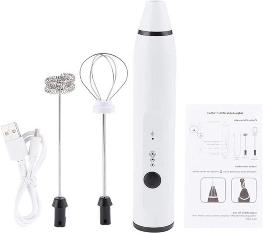 Elektrische Melkopschuimer Handheld Frother Dranken Bereiden 3 Snelheden Instelbaar USB Oplaadbaar Wit