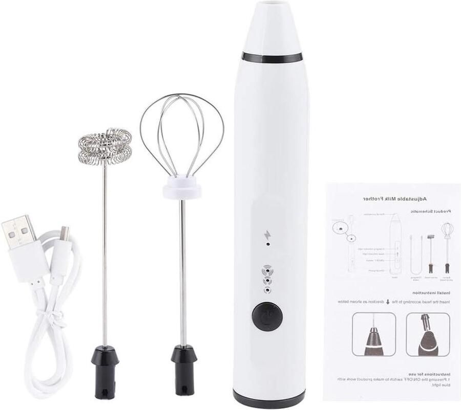 Elektrische Melkopschuimer Handheld Frother Dranken Bereiden 3 Snelheden Instelbaar USB Oplaadbaar Wit