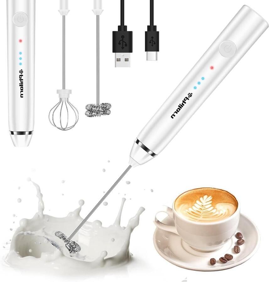 Elektrische Melkopschuimer Handheld Frother Koffie Maken 3 Snelheden 200 g Wit