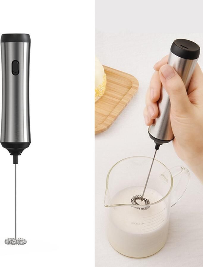 Elektrische melkopschuimer Handheld melkopschuimer van roestvrij staal 23 7 * 6 8 cm Oplaadbaar Standaard niet inbegrepen Geschikt voor het maken van dranken cappuccino warme chocolademelk milkshakes Zilver
