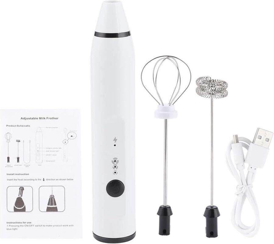 Elektrische Melkopschuimer Handheld Mixer voor Cappuccino Latte en Matcha (Wit)