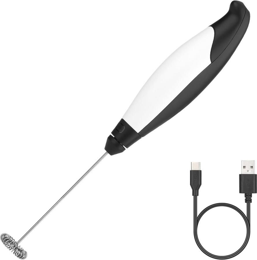 Elektrische Melkopschuimer Handheld Opschuimer Koffie Maken 3 Snelheden Instelbaar USB Oplaadbaar Zwart Wit