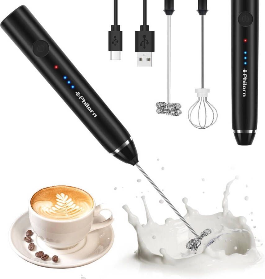 Elektrische Melkopschuimer Handheld USB Oplaadbare Melkschuimer met Dubbele Garde en 3 Snelheden voor Koffie Latte en Cappuccino