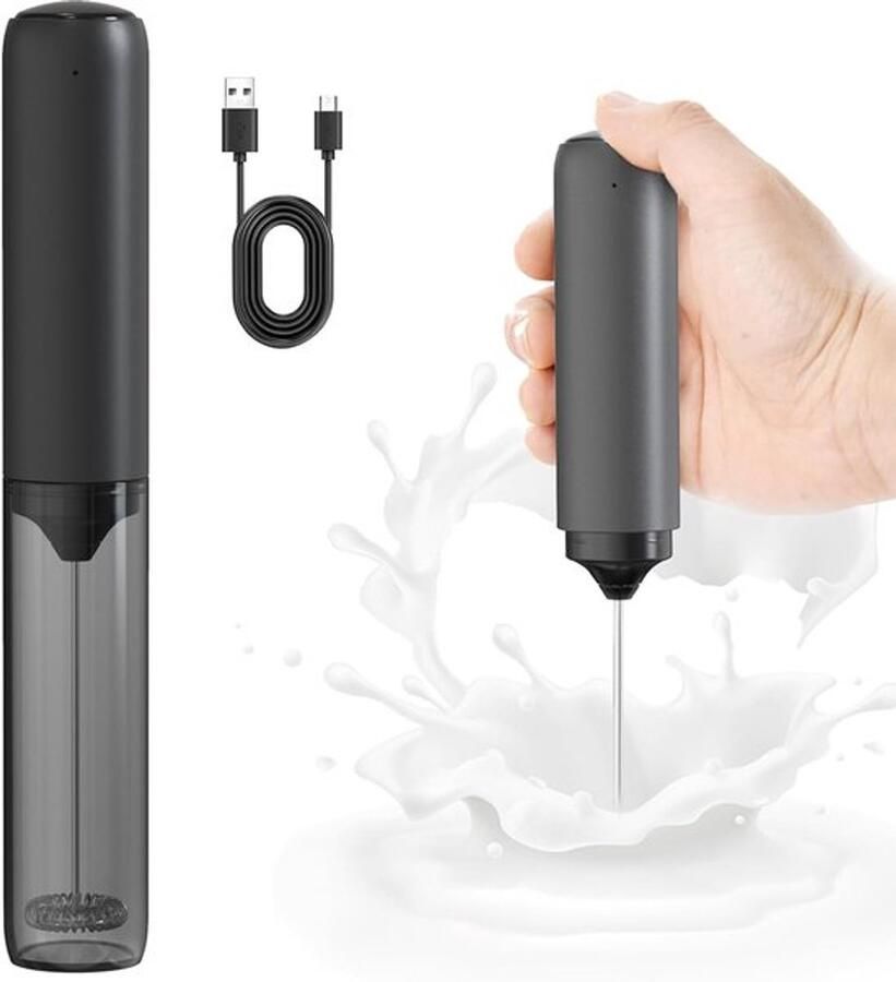 Elektrische melkopschuimer Handmatige melkopschuimer- Op batterijen Oplaadbaar via USB Draagbaar voor kamperen Zwart -Geschikt voor koffie latte cappuccino smoothies warme chocolademelk zwarte thee