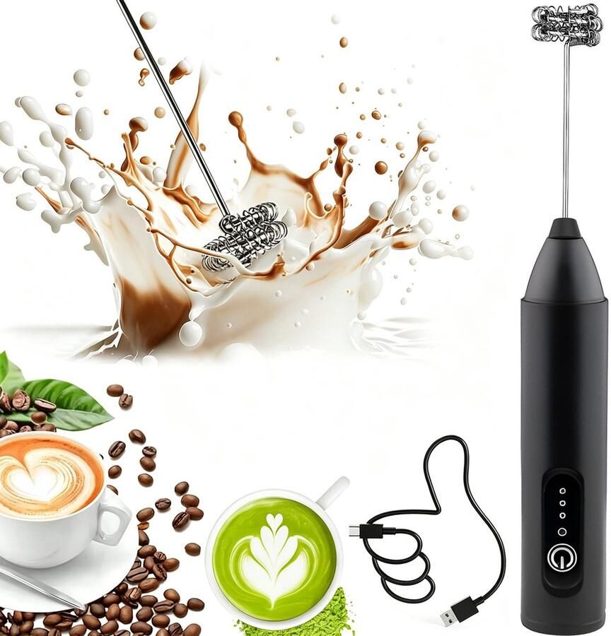 Elektrische Melkopschuimer Handmatige Melkschuimer op Batterijen Melkopschuimer met Standaard Koffieklopper voor Latte Macchiato Cappuccino Matcha en Warme Chocolade