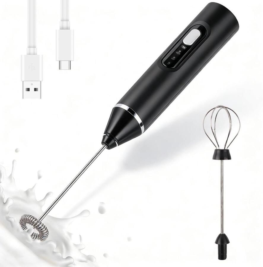 Elektrische Melkopschuimer Draagbare Garde Romig Schuim Maken Oplaadbaar USB-C 1 Maand Gebruik Zwart