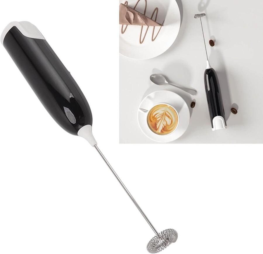 Elektrische Melkopschuimer Handmixer Foam Maker Koffie Bereiden Eénknopsbediening 23.6 cm Zwart en Wit