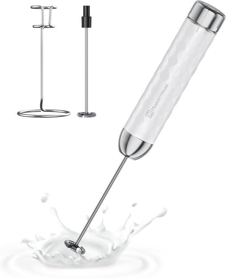 Elektrische Melkopschuimer Handmixer Garde Dranken Bereiden Variabele Snelheid 300 g Wit