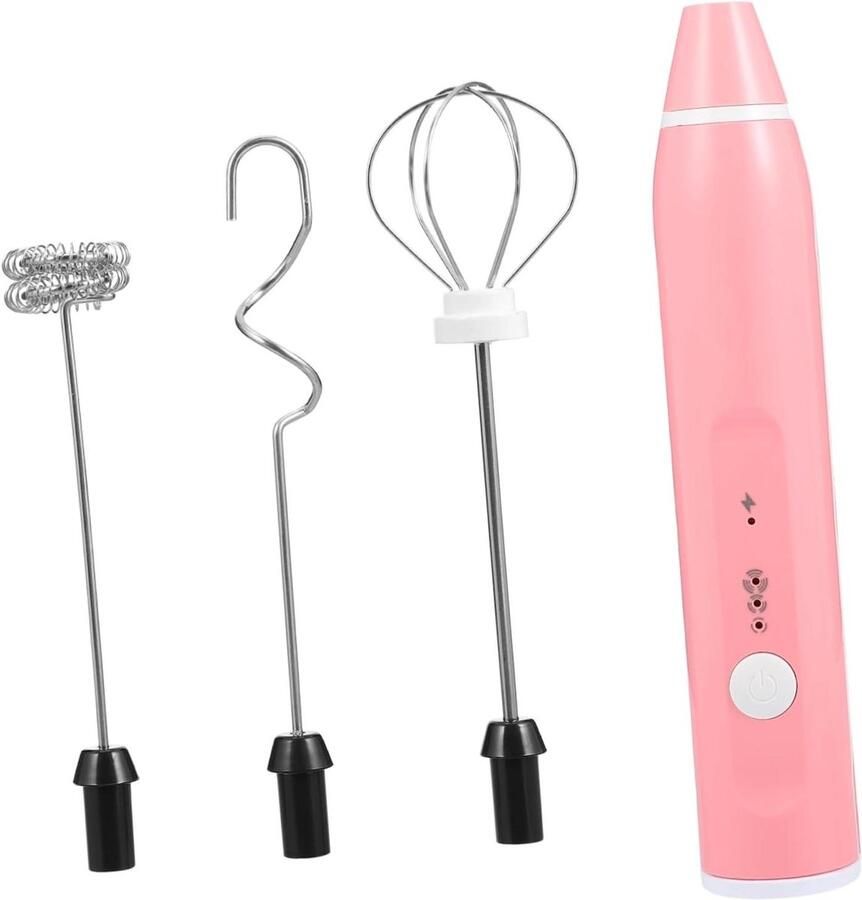 Elektrische Melkopschuimer Handmixer Opschuimer Warme Dranken Maken Drie Verschillende Opzetstukken USB Oplaadbaar Roze