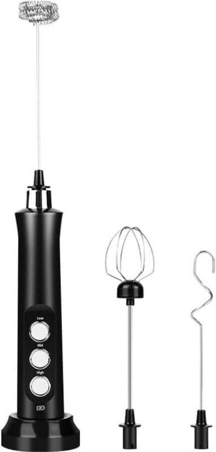 Elektrische Melkopschuimer Handmixer Serie 3-In-1 Opschuimstaven Oplaadbare Keukenmixer Voor Cappuccino Chocolademelk En Beslag Zwart