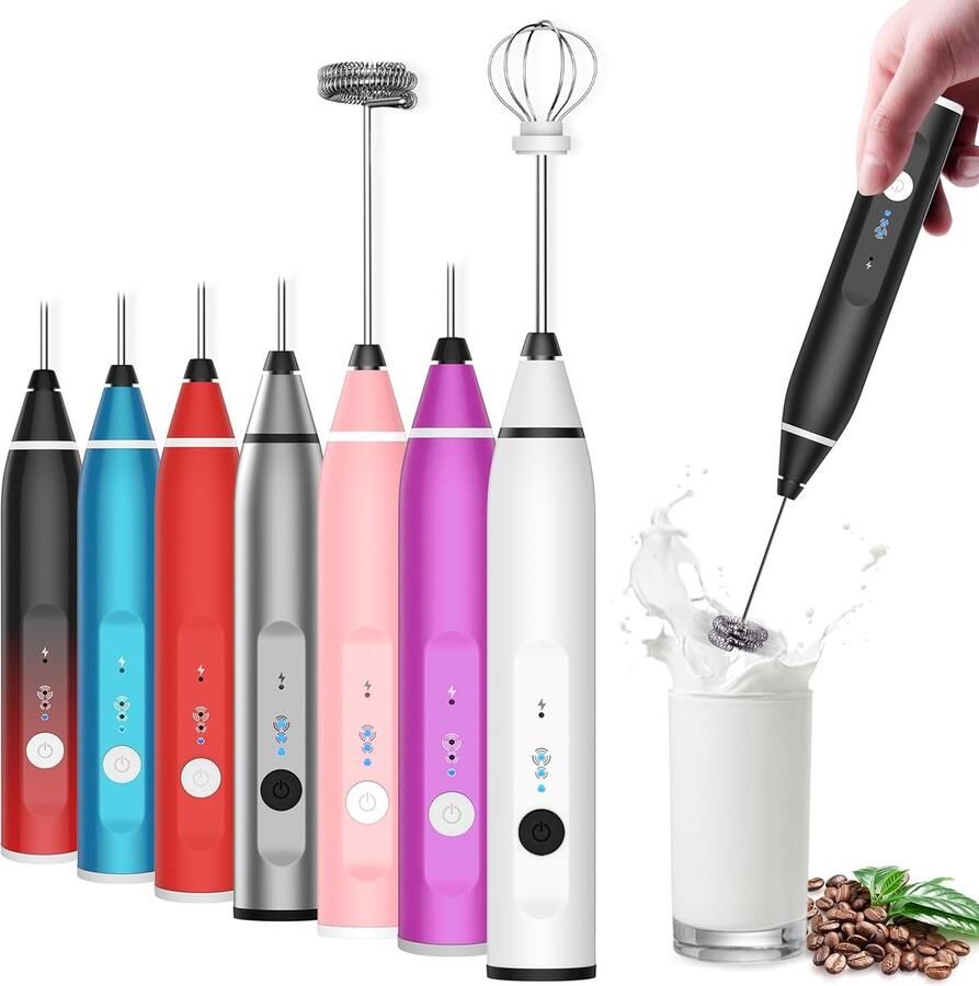 Elektrische Melkopschuimer Keuken Mixer Koffie Maken 3 Snelheden USB Oplaadbaar 30x279 mm Zilver Zwart