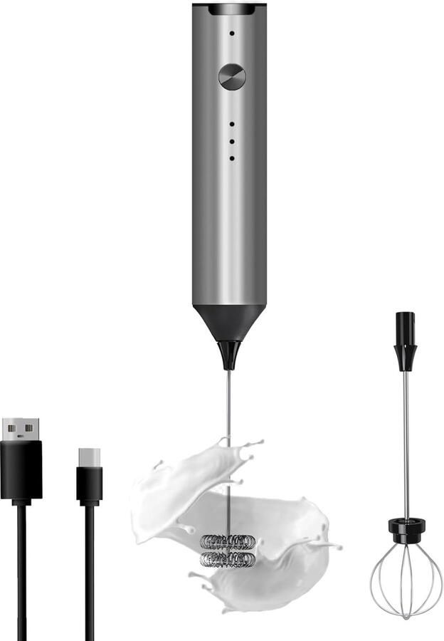 Elektrische Melkopschuimer Koffie Blender Dranken Bereiden 3 Snelheden Instelbaar Type C Oplaadbaar Zilver