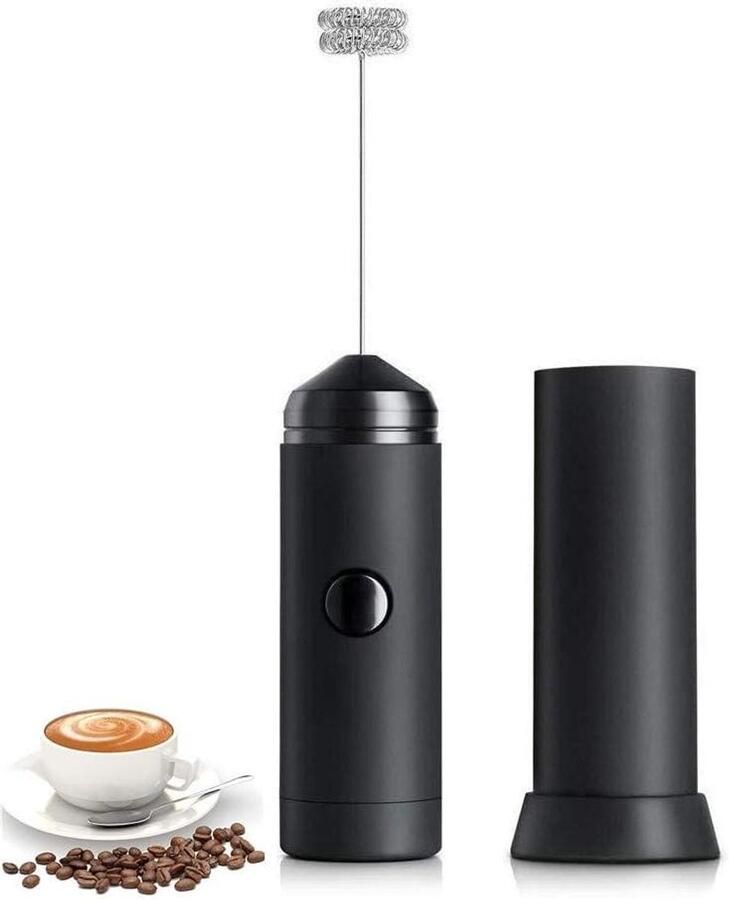 Elektrische Melkopschuimer Koffie Dranken Maken Dubbele Garde Compact Zwart