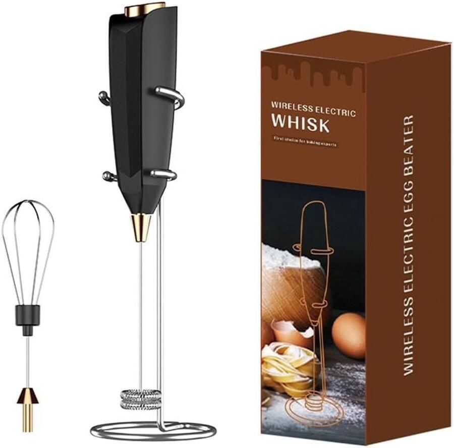 Elektrische Melkopschuimer Koffie Mixer Garde Cappuccino Latte Maken Efficiënt Romig Schuim 2 Pack Zwart Wit
