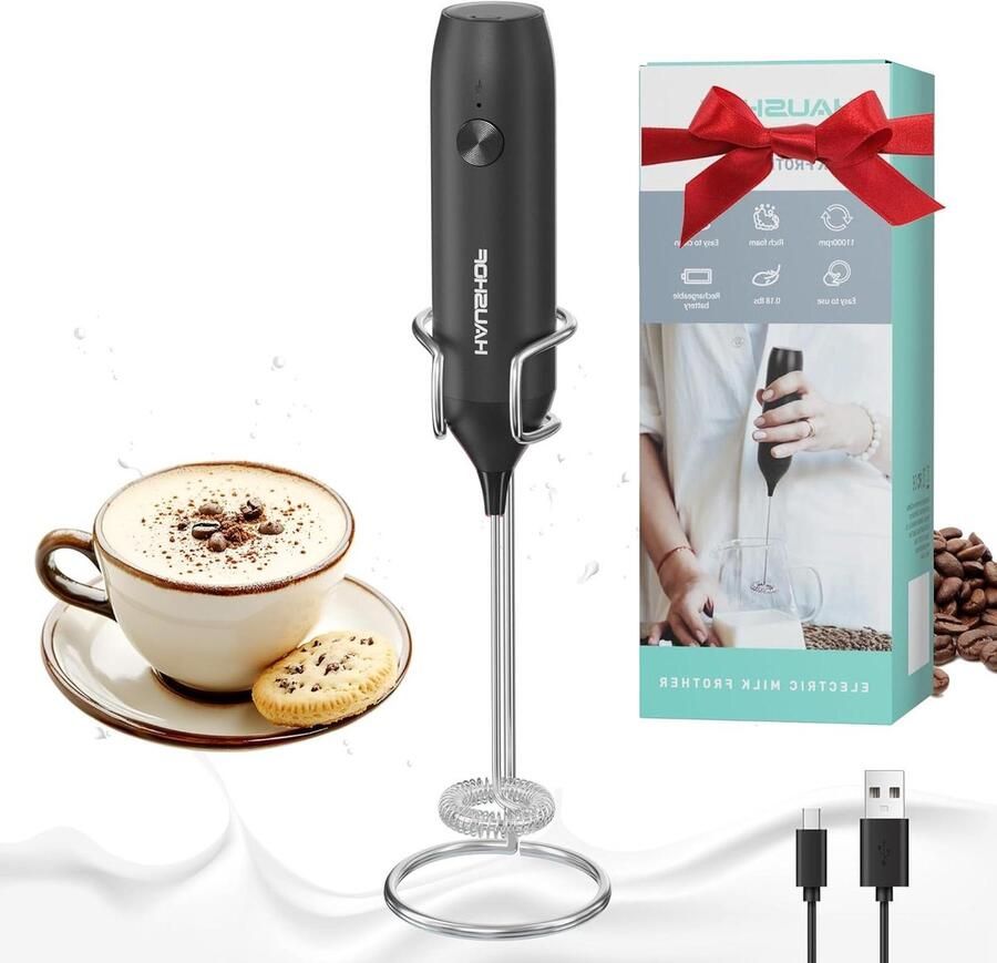 Elektrische Melkopschuimer Koffie Mixer Schuim Maken Krachtige Motor 17.5 cm Zwart