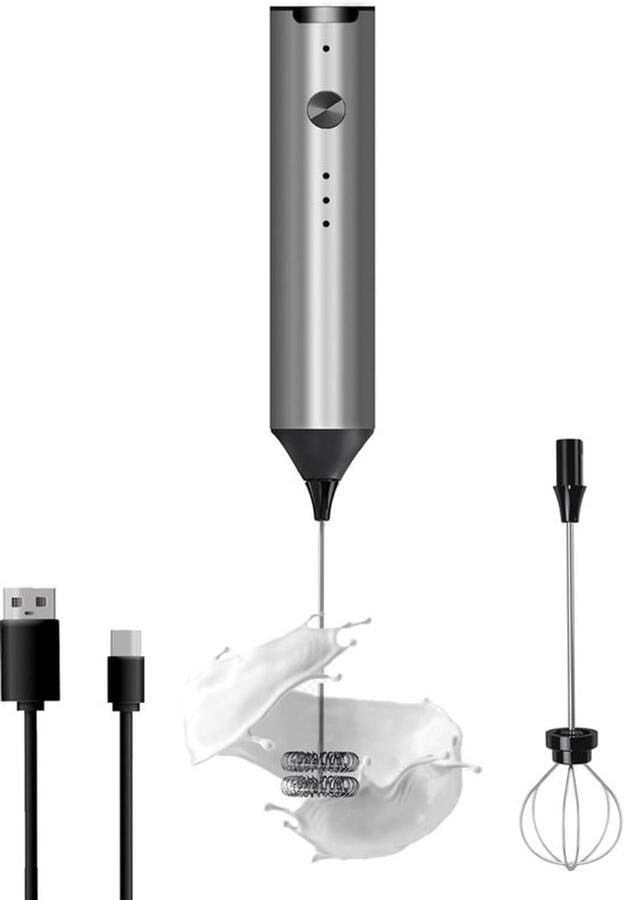Elektrische melkopschuimer Koffiemixer Dranken bereiden 3 instelbare snelheden Type C oplaadbaar Zilver