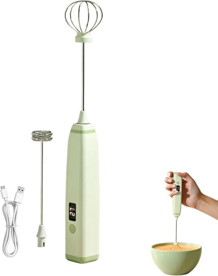 Elektrische melkopschuimer Krachtige draagbare handmixer met 3 snelheden – Draagbare melkopschuimer geschikt voor in de keuken geschikt voor lattes eiwitten room en cacaodrankjes
