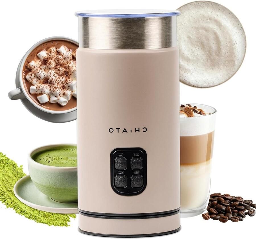 Elektrische Melkopschuimer Melk Frother Dranken Bereiden 4-in-1 Functies 240 ml Beige Cream
