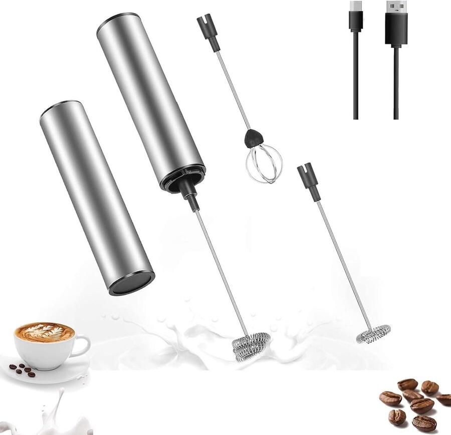 Elektrische Melkopschuimer Melk Mixer Koffie Maken 3 Opzetstukken USB Oplaadbaar Zilver