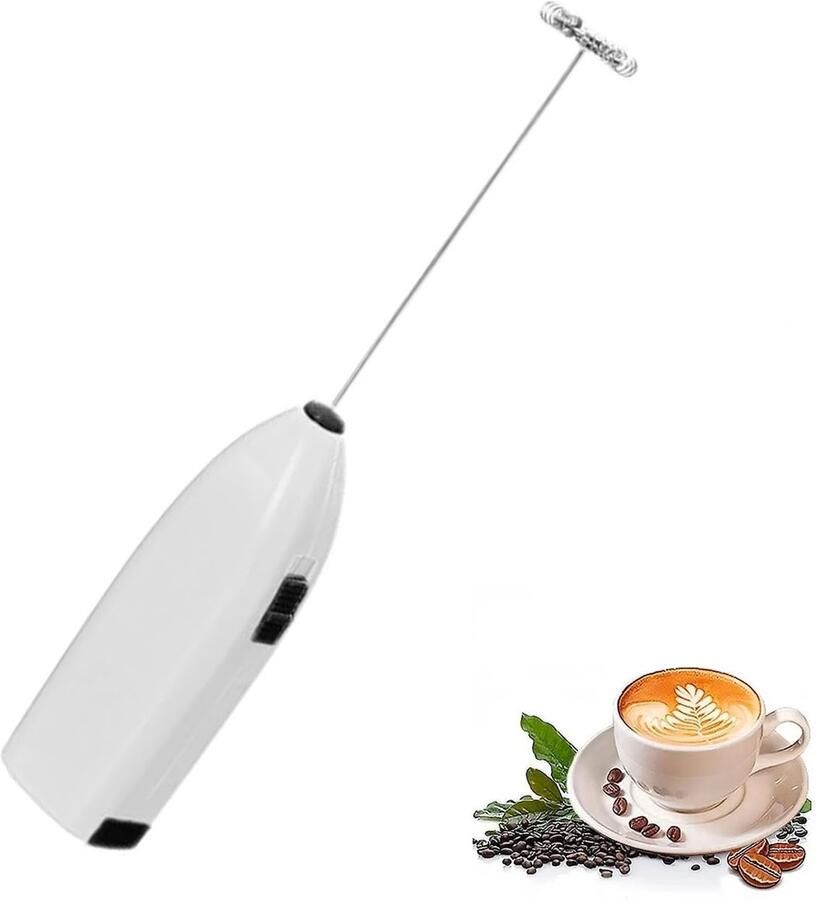 Elektrische Melkopschuimer Melk Opschuimer Handmatig Koffie Mini Mixer Handige Melkschuimer Op Batterijen Zonder Stekker Handig op de Camping Voor het koffiezetapparaat thuis in de hotelkeuken Wit