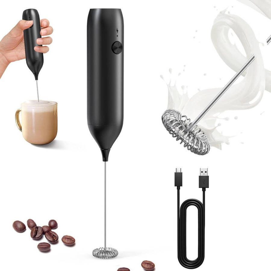 Elektrische Melkopschuimer Melk Opschuimer Handmatig Koffie Mixer Handig op de Camping RVS -USB oplaadbare handbeluchter