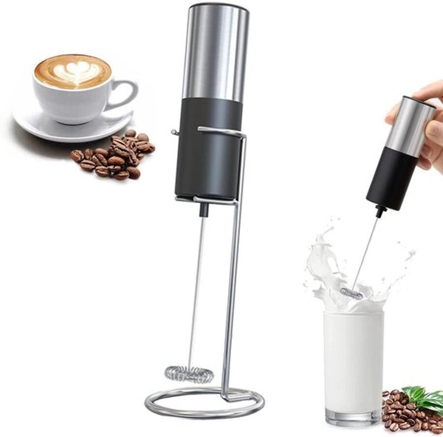 Elektrische Melkopschuimer Melk Opschuimer Handmatig Mini melkmixer Met standaard Zonder Stekker Handig op de Camping Zwart - Foto 1