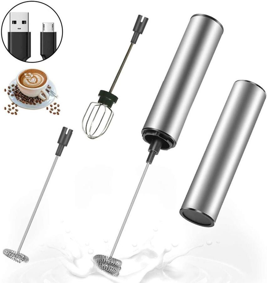 Elektrische Melkopschuimer Melkopklopper Melk Opschuimer Handmatig Koffie Mini Mixer met 3 Reservekoppen USB-oplaadbare voor Warme Chocolade Koffie Latte Cappuccino Matcha Eieren