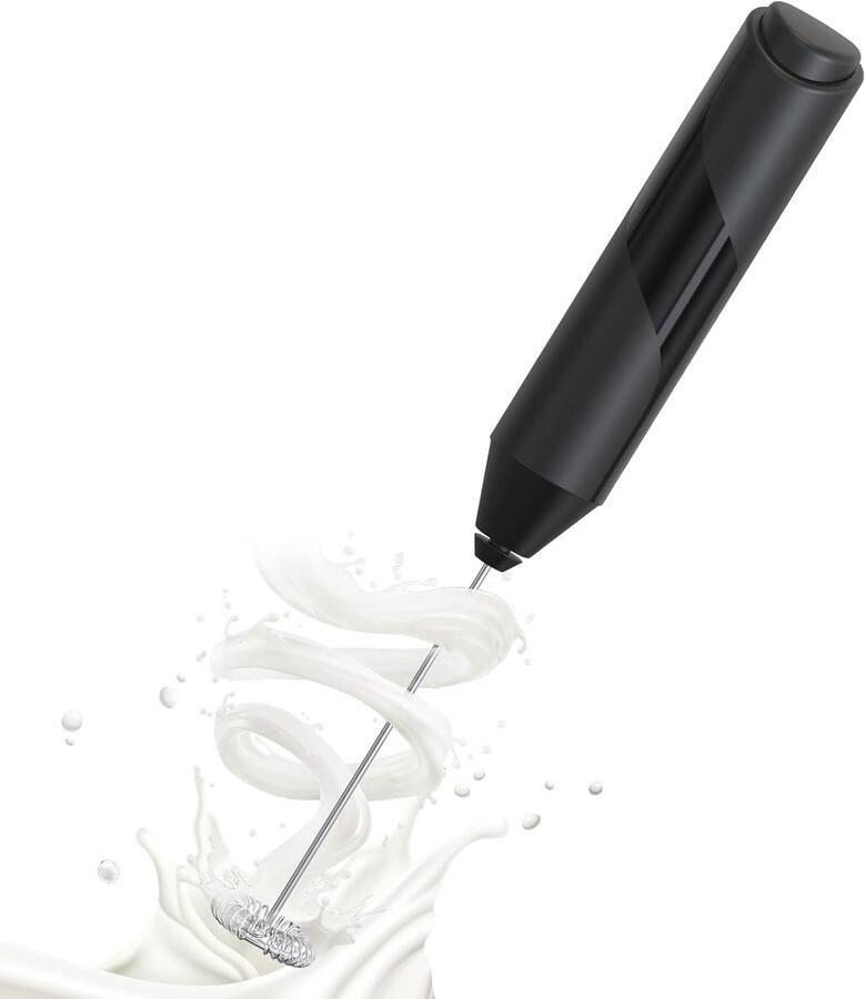Elektrische Melkopschuimer melkopschuimer elektrisch Melkklopper Zwart RVS Draagbaar Aangedreven voor Cappuccino Matcha Schuimkoffie