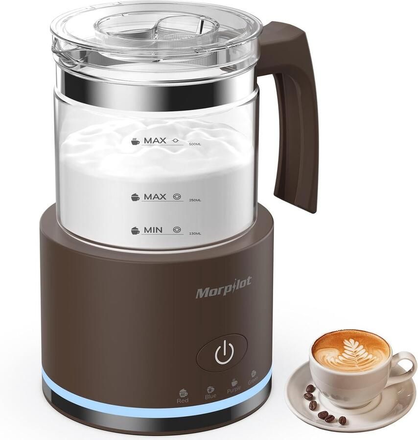 Elektrische Melkopschuimer Melkstomer Cappuccino Maker Koffie en Latte 6 Functies Vaatwasmachinebestendig 500 ml Capaciteit Wit Glas