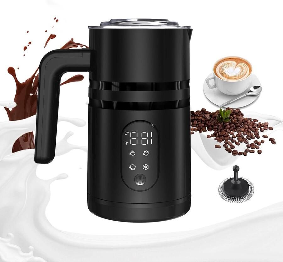 Elektrische Melkopschuimer Melkverwarmer Schuimer Warme Koude Dranken 4-in-1 Functies LED 590ml Capaciteit Zwart