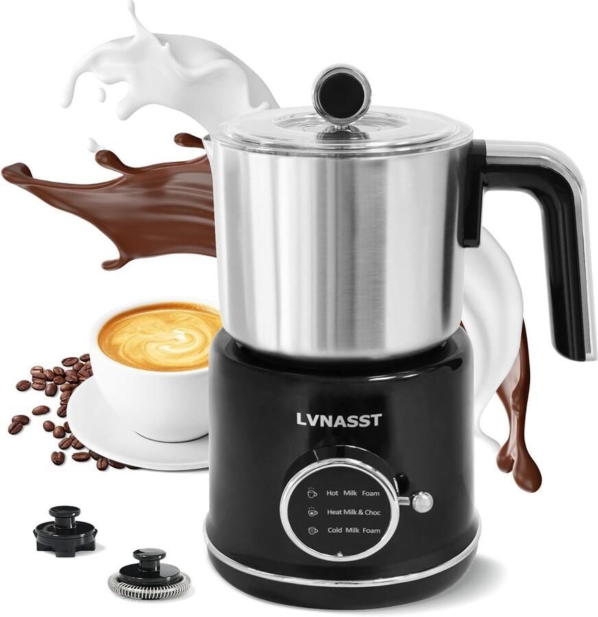 Elektrische Melkopschuimer Melkwarmer Schuimmaker Warme Koude Dranken 3-in-1 Functie 12 oz Capaciteit Zilverkleurig