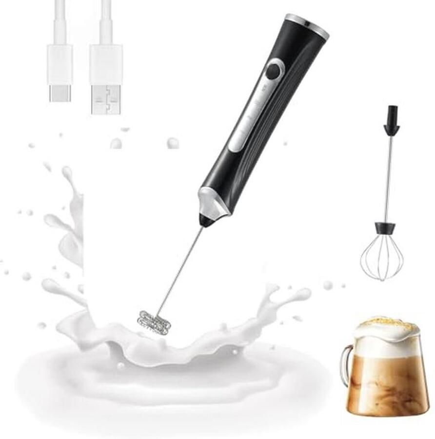 Elektrische melkopschuimer met dubbele garde Oplaadbaar en geluidsarm met 3 snelheden