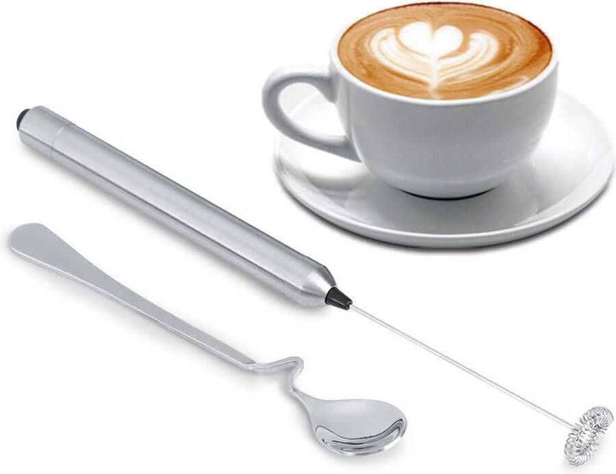 Elektrische melkopschuimer met dubbele garde werkt op batterijen zilver