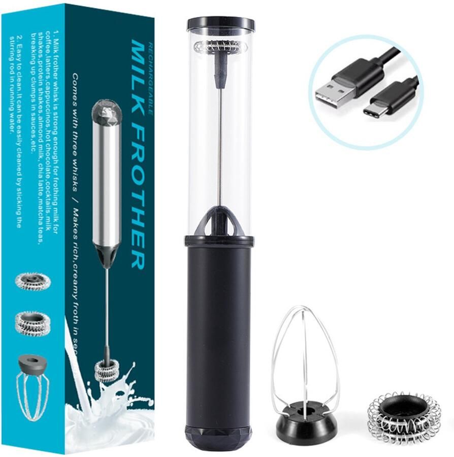 Elektrische melkopschuimer met dubbele kop USB oplaadbare melkopschuimer Geschikt voor het opschuimen van koffie latte cappuccino room macchiato en ei