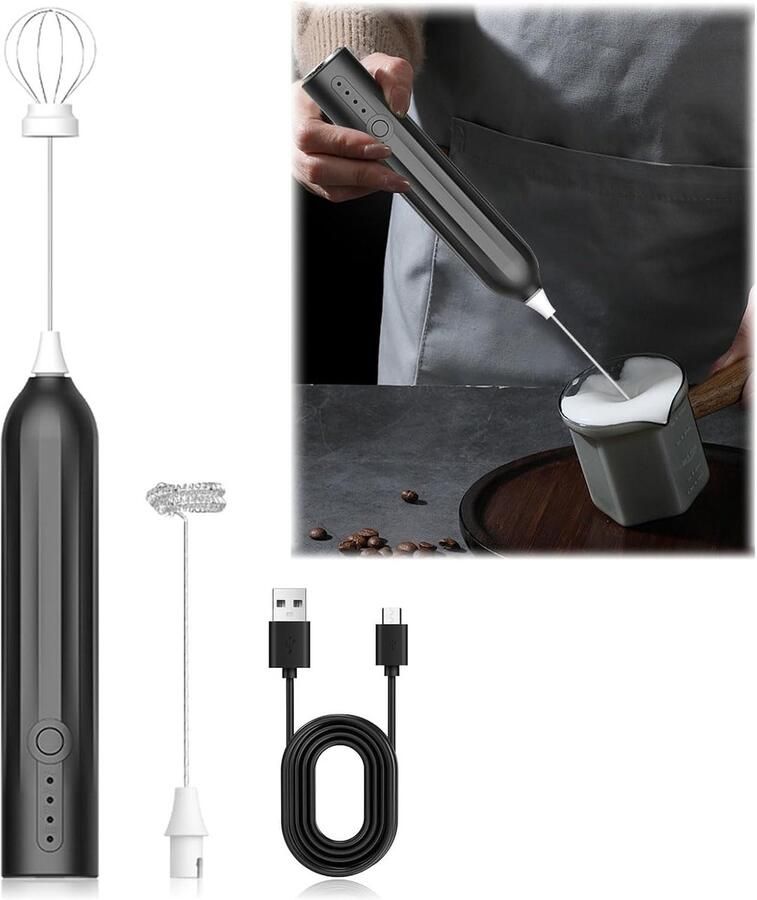 Elektrische melkopschuimer met dubbele zuiger USB-handheld melkopschuimer elektrische garde 3 snelheden voor handmixer melkschuim eiermixer koffie cappuccino latte
