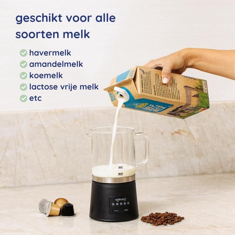 Elektrische Melkopschuimer met Glazen Kan Geschikt voor Alle Melksoorten