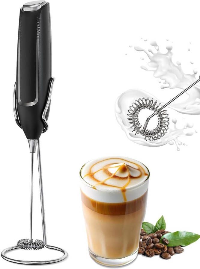 Elektrische melkopschuimer Met standaard Mini roestvrijstalen blender Elektrische koffiemelkopschuimer Handopschuimer Superkrachtige motor (batterij niet inbegrepen) Geschikt voor koffie latte cappuccino warme chocolademelk
