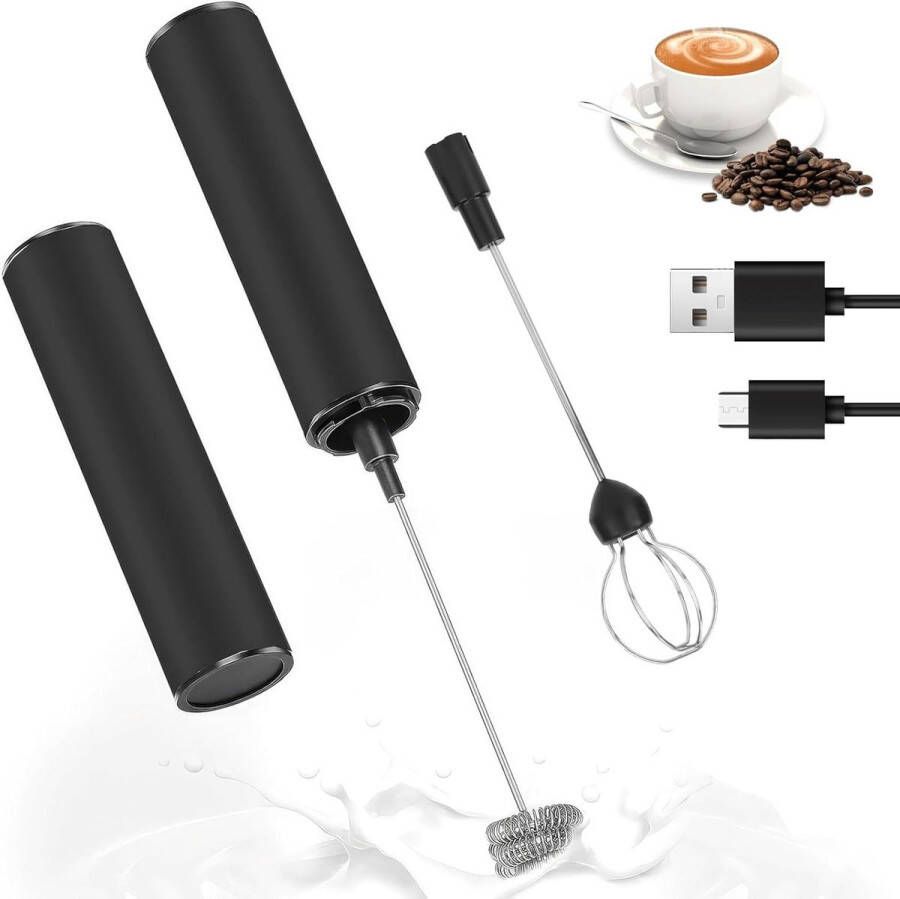 Elektrische melkopschuimer met USB-oplaadbaar en 2 snelheden voor koffie latte cappuccino mokka macchiato frappe