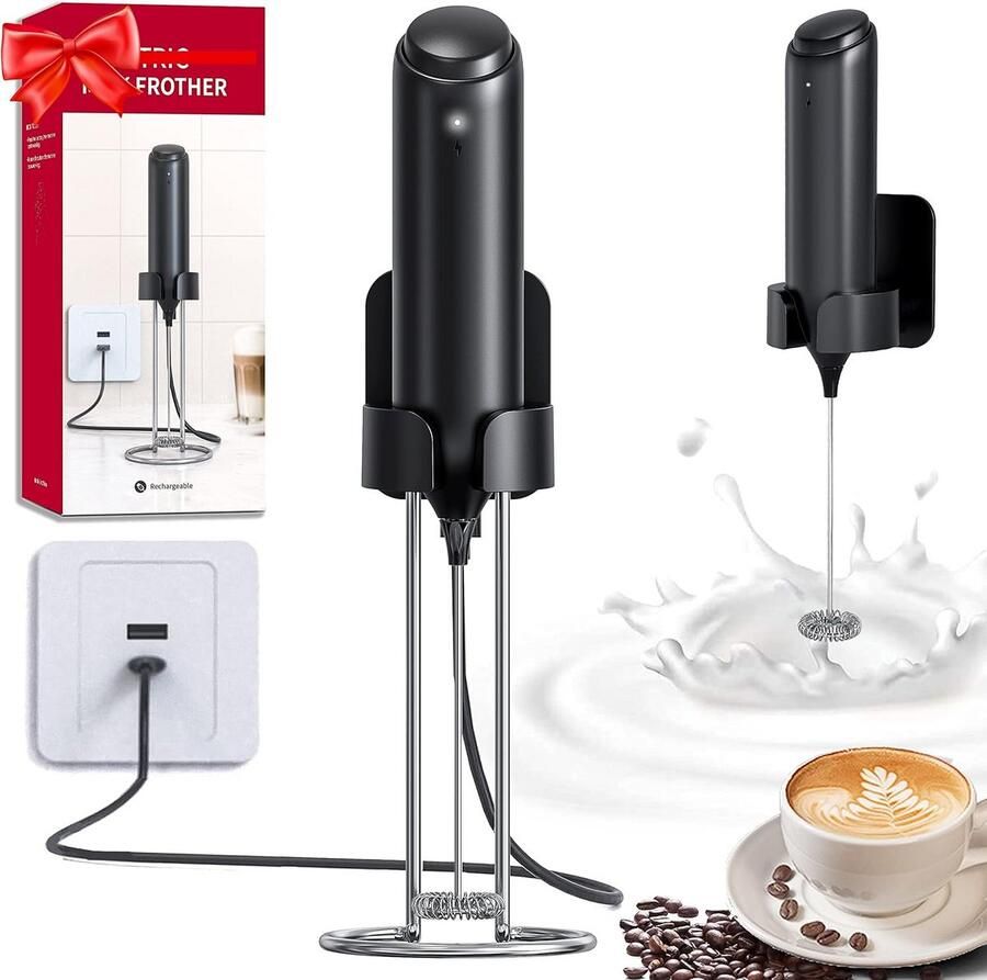 Elektrische Melkopschuimer Mini Blender Drankjes Maken Oplaadbaar Met Standaard 500mah Batterij Zwart