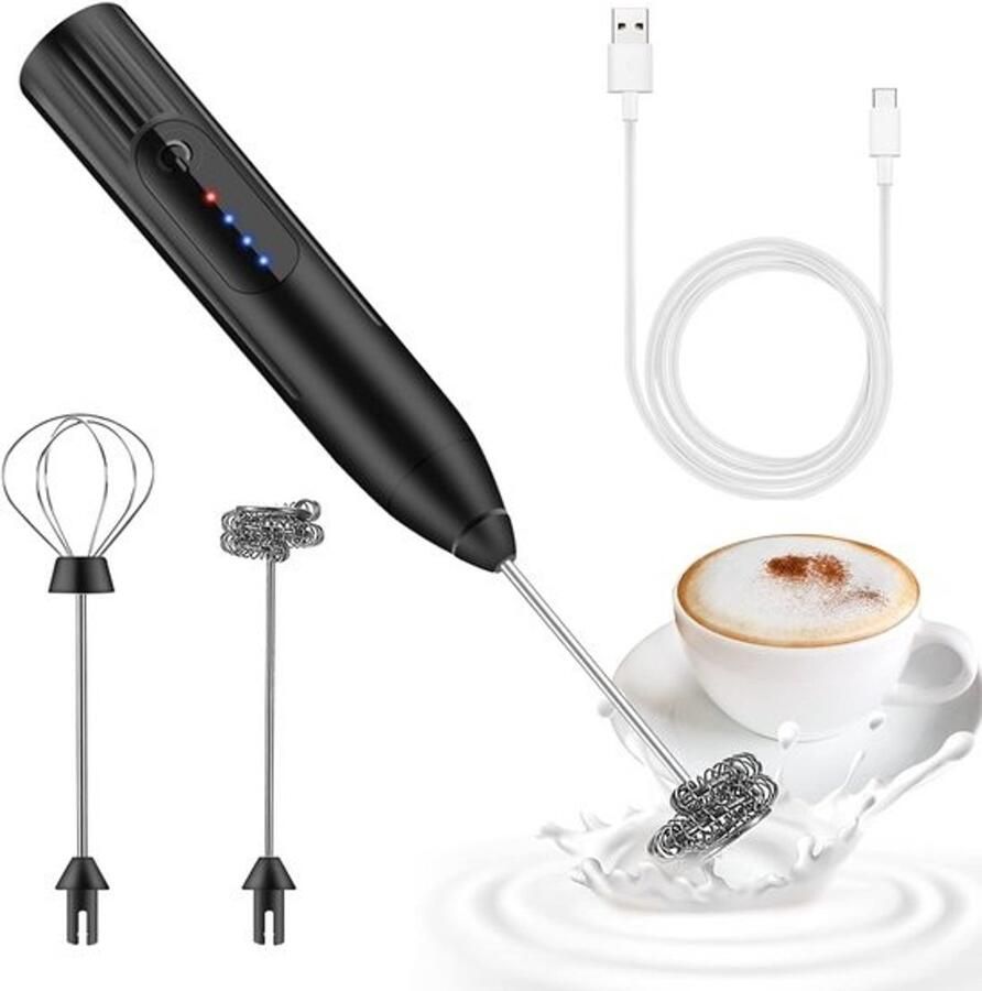 Elektrische Melkopschuimer Mini Garde Cremige Drankjes Maken Drie Snelheden USB Oplaadbaar Zwart