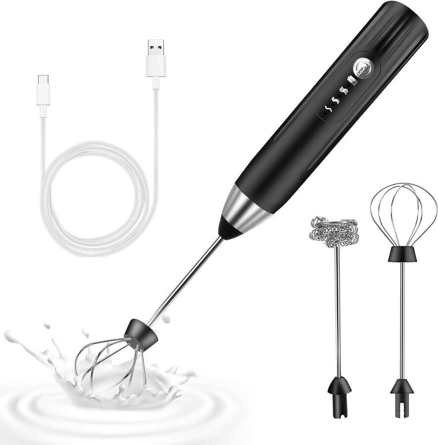 Elektrische Melkopschuimer Mini Garde Koffie Maken Drie Snelheden USB Oplaadbaar Zilver