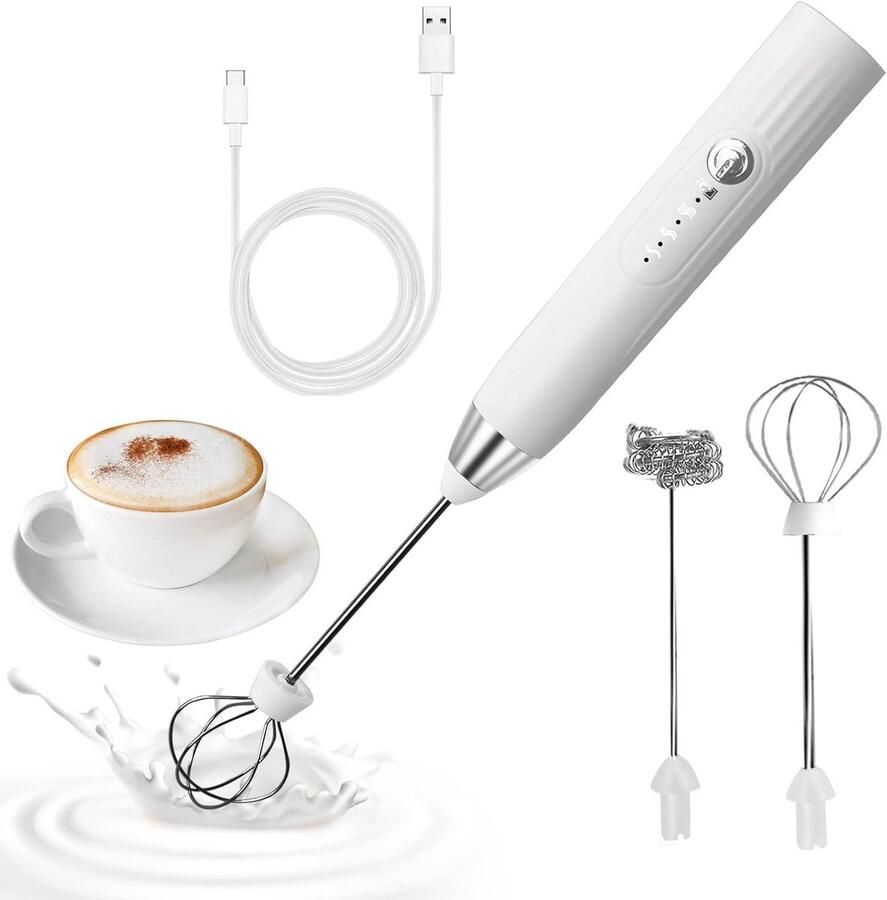 Elektrische melkopschuimer Mini garde Koffie verrijken 3 snelheden USB oplaadbaar Zwart