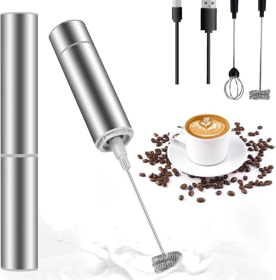 Elektrische Melkopschuimer Opschuimer USB Koffie Maken 3 Snelheden Instelbaar 17.2 cm Zilver