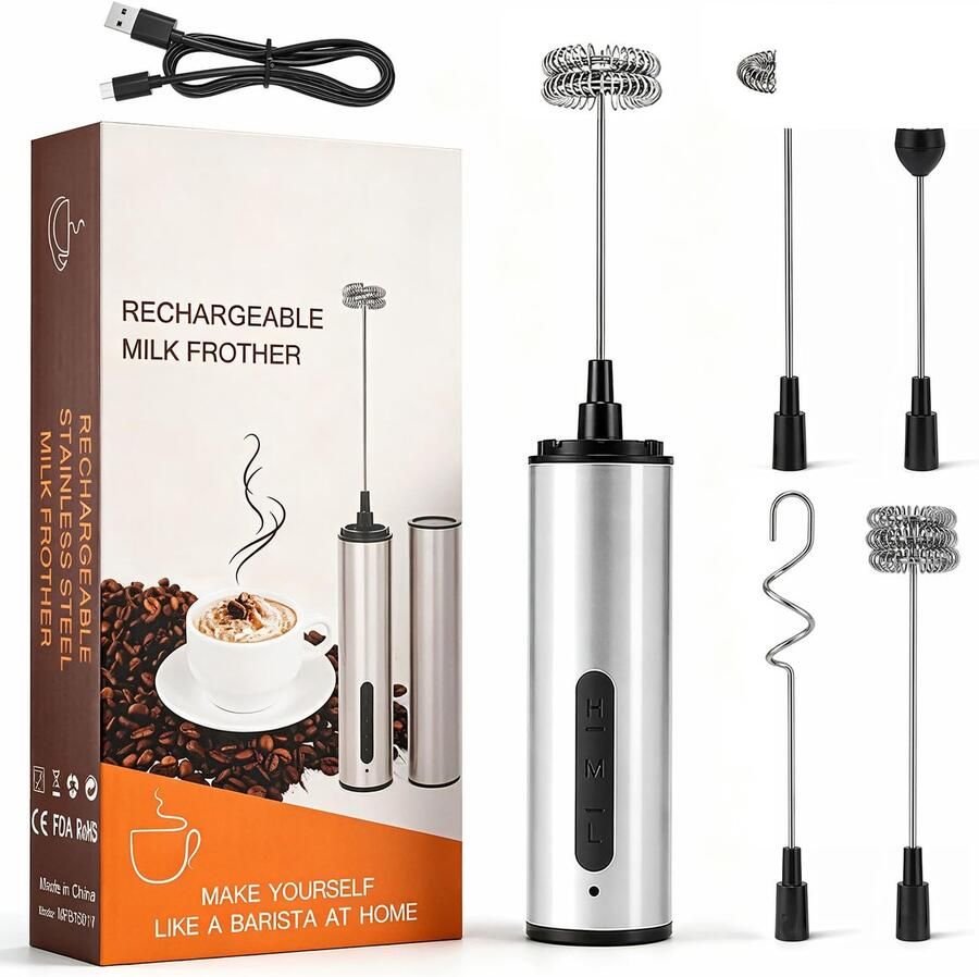 Elektrische melkopschuimer roestvrij staal 3 snelheden ideaal voor koffie & matcha Luxento