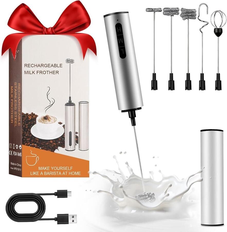 Elektrische Melkopschuimer Roestvrij Staal USB-oplaadbaar Draagbaar Voor Koffie en Dranken